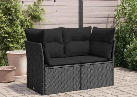 Canapea de grădină cu perne, 2 locuri, negru, poliratan - 3/5