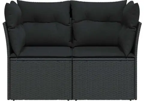 Canapea de grădină cu perne, 2 locuri, negru, poliratan - 4/5