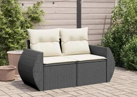 Canapea de grădină cu perne, 2 locuri, negru, poliratan - 3/5