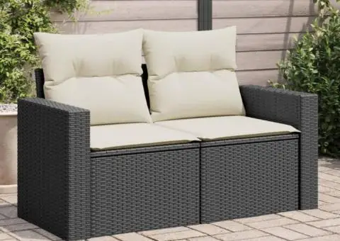 Canapea de grădină cu perne, 2 locuri, negru, poliratan - 1/5