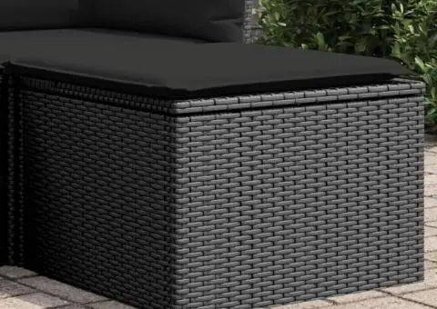 Taburet de grădină cu pernă, negru, 55x55x37 cm, poliratan - 1/5