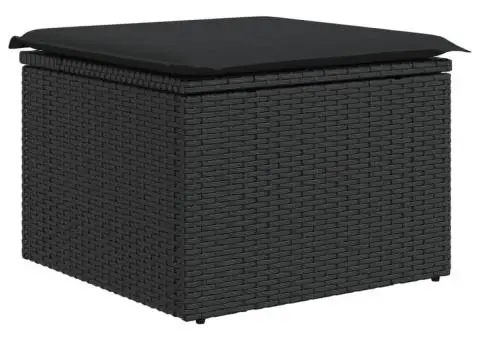 Taburet de grădină cu pernă, negru, 55x55x37 cm, poliratan - 2/5