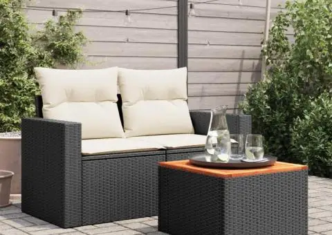 Masă de grădină, negru, 55x55x37 cm, poliratan și lemn acacia - 3/5