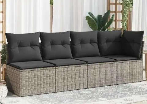 Canapea de grădină cu perne, 4 locuri, gri, poliratan - 3/5