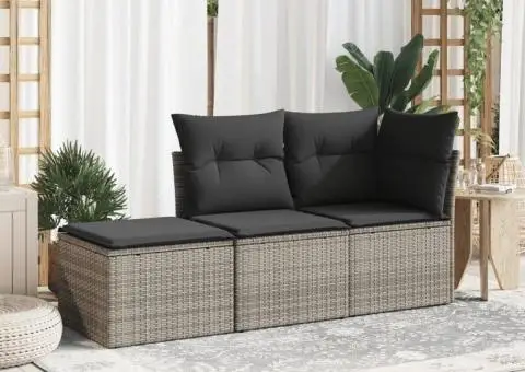 Taburet de grădină cu pernă, gri, 55x55x37 cm, poliratan - 3/5