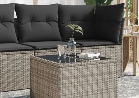 Masă de grădină cu blat din sticlă, gri, 55x55x37 cm, poliratan - 1/5