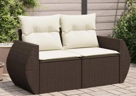 Canapea de grădină cu perne, 2 locuri, maro, poliratan - 1/5