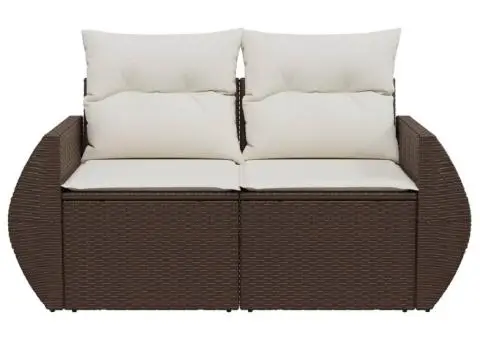 Canapea de grădină cu perne, 2 locuri, maro, poliratan - 4/5