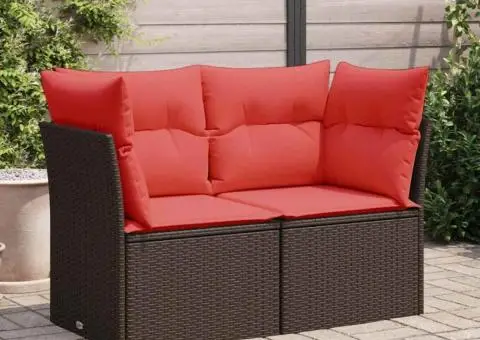 Canapea de grădină cu 2 locuri, maro, din poliratan, cu perne - 3/5