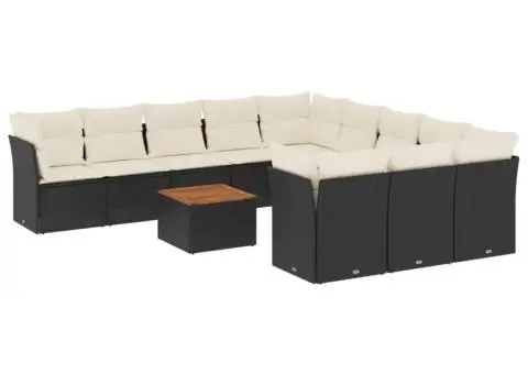 Set canapele de grădină, 12 piese, cu perne, negru, poliratan - 2/3