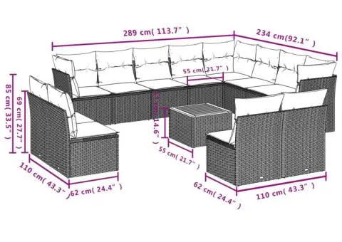 Set mobilier de grădină cu perne, 13 piese, gri, poliratan - 3/3