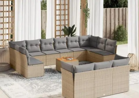 Set canapele de grădină, 14 piese, cu perne, bej, poliratan - 1/3