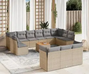 vidaXL Set canapele de grădină, 14 piese, cu perne, bej, poliratan