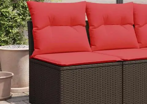 Canapea de grădină fără brațe cu perne, maro, din poliratan - 3/5