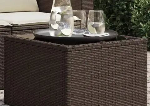 Masă de grădină, blat din sticlă, maro, 55x55x37 cm, poliratan - 1/5