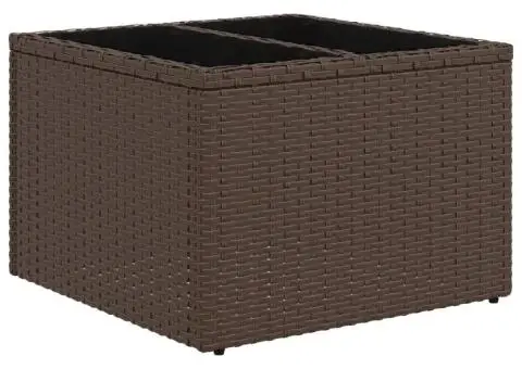 Masă de grădină, blat din sticlă, maro, 55x55x37 cm, poliratan - 2/5