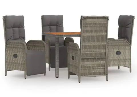 Set mobilier de grădină cu perne, 5 piese, gri, poliratan - 2/5