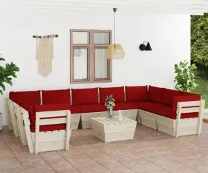 vidaXL Set mobilier grădină paleți, 10 piese, cu perne, lemn de molid