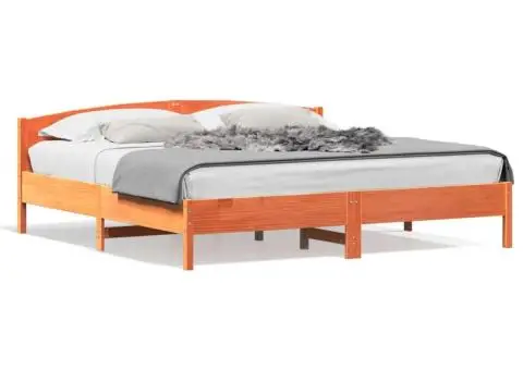 Cadru de pat fără saltea, maro ceruit 200x200 cm lemn masiv pin - 2/5