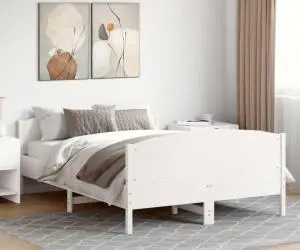 vidaXL Cadru de pat fără saltea, alb, 120x190 cm, lemn masiv pin