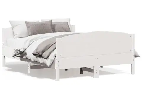 Cadru de pat fără saltea, alb, 120x190 cm, lemn masiv pin - 2/5