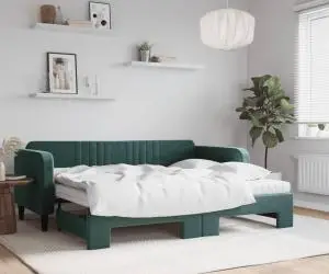 vidaXL Pat de zi cu extensie și saltele verde închis 90x200 cm catifea