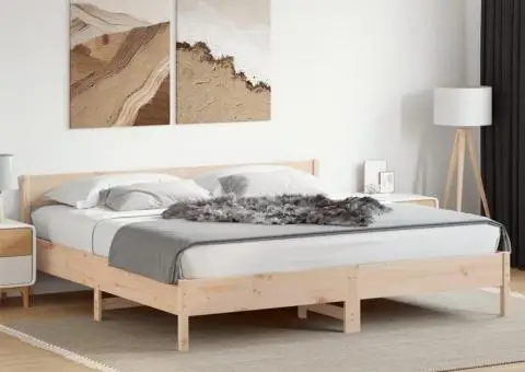 Cadru de pat fără saltea, 200x200 cm, lemn masiv pin - 1/5