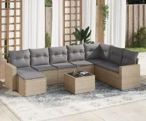 vidaXL Set canapele de grădină, 9 piese, cu perne, bej, poliratan