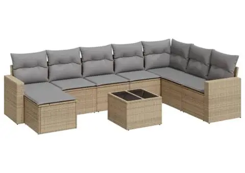 Set canapele de grădină, 9 piese, cu perne, bej, poliratan - 2/3