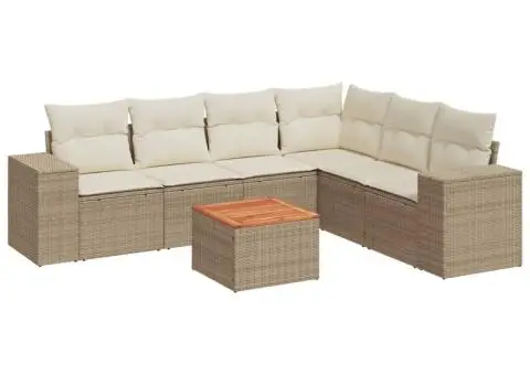 Set canapele de grădină, 7 piese, cu perne, bej, poliratan - 2/3