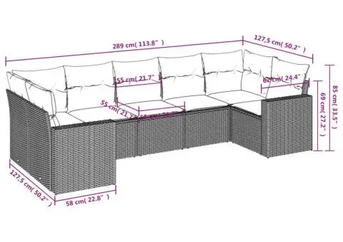 Set canapele de grădină, 7 piese, cu perne, bej, poliratan - 3/3