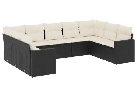 Set mobilier de grădină cu perne, 9 piese, negru, poliratan - 2/3