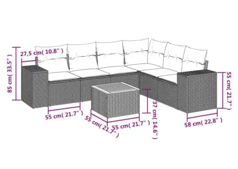 Set canapele de grădină cu perne, 7 piese, negru, poliratan - 3/3