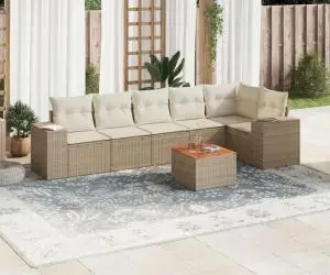 vidaXL Set canapele de grădină, 7 piese, cu perne, bej, poliratan