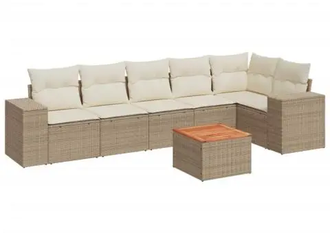 Set canapele de grădină, 7 piese, cu perne, bej, poliratan - 2/3