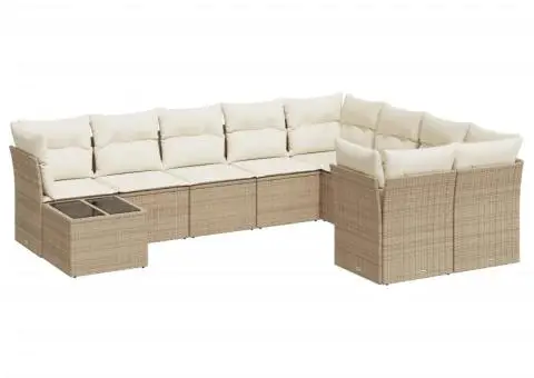 Set canapele de grădină cu perne, 10 piese, bej, poliratan - 2/3