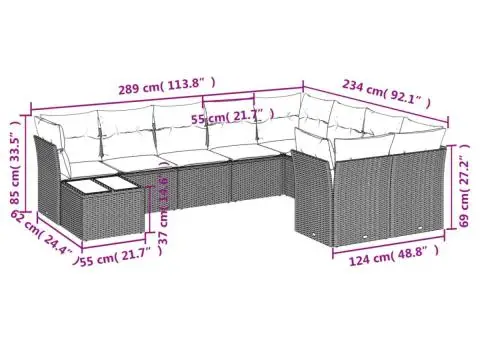 Set canapele de grădină cu perne, 10 piese, bej, poliratan - 3/3