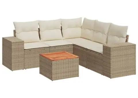 Set canapele de grădină cu perne, 6 piese, bej, poliratan - 2/3