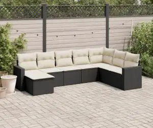vidaXL Set mobilier de grădină cu perne, 8 piese, negru, poliratan