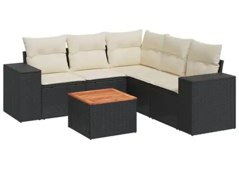 Set mobilier de grădină cu perne, 6 piese, negru, poliratan - 2/3
