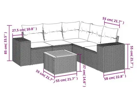 Set mobilier de grădină cu perne, 6 piese, negru, poliratan - 3/3