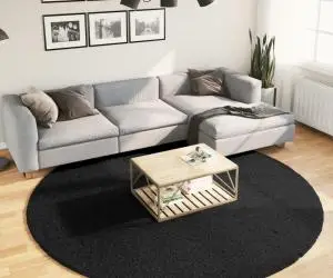 vidaXL Covor pufos "PAMPLONA" cu fire înalte, negru modern, Ø 240 cm