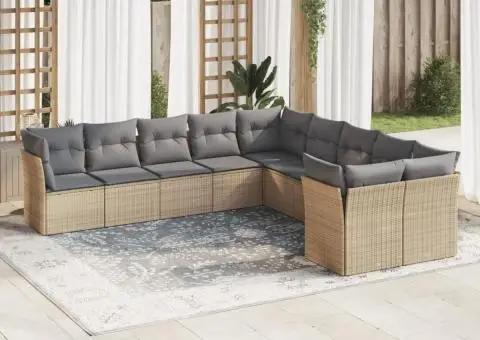 Set canapele de grădină cu perne, 10 piese, bej, poliratan - 1/3