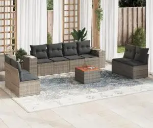 vidaXL Set canapele de grădină, 9 piese, cu perne, gri, poliratan
