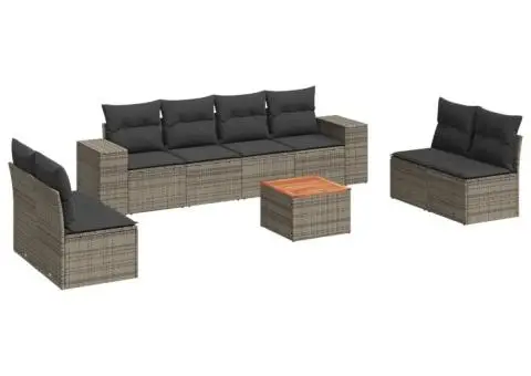 Set canapele de grădină, 9 piese, cu perne, gri, poliratan - 2/3