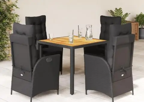 Set mobilier de grădină cu perne, 5 piese, negru, poliratan - 1/5