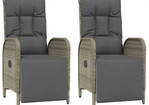 Scaune rabatabile de exterior, cu perne, 2 buc, gri, poliratan - 2/5