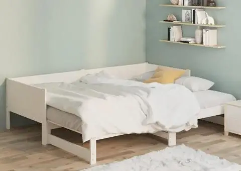 Pat extensibil de zi, alb, 2x(90x190) cm, lemn masiv de pin - 5/5