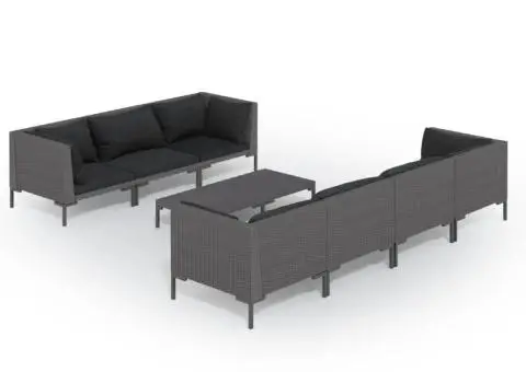 Set mobilier de grădină cu perne 8 piese gri închis poliratan - 2/5