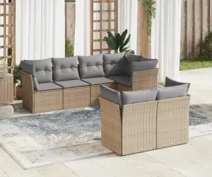 vidaXL Set canapele de grădină, 7 piese, cu perne, bej, poliratan